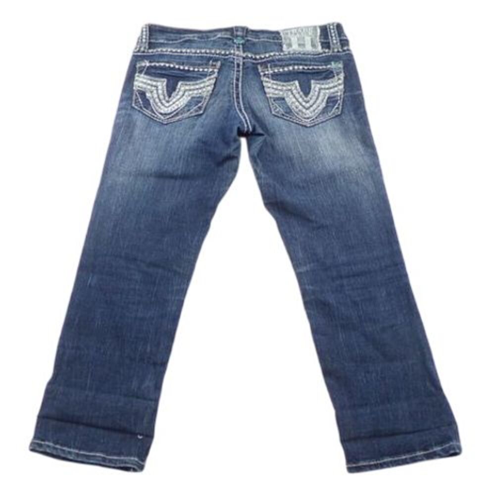 Trademark H Embellished Capri Thick Stitch Flap Pockets Medium Wash Size 1/2